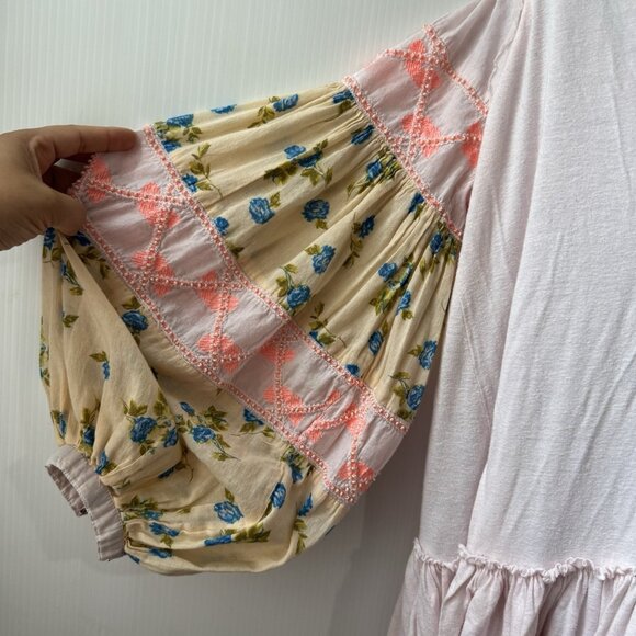 Free People Women Mix It Up Mini Tunic Dress XS Floral Boho Romantic Hippie - Picture 5 of 14